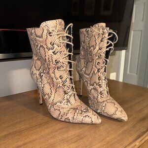 Public Desire laced up snake skin heeled boots, size 9
